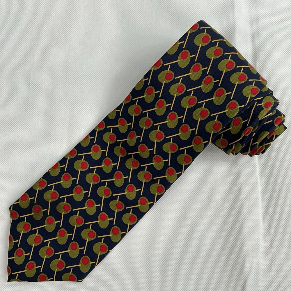Josh Bach Mens Tie 100% Silk Classic Designer Blue Martini Olive Food Theme